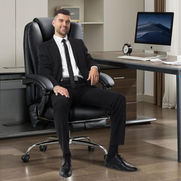 Massage Office Chair with Heat and 6 Vibration Points，Executive Office Chair with Foot Rest and Padded Armrests，Reclining Backrest and Wheels - Image 7