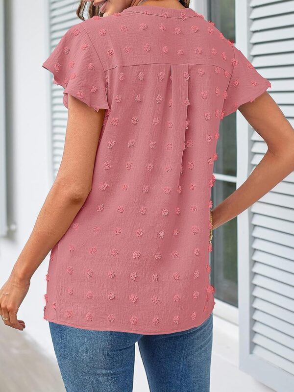 MEROKEETY Women 2025 Summer V Neck Ruffle Short Sleeve Blouse Swiss Dot Flowy Shirt Tunic Top - Image 4