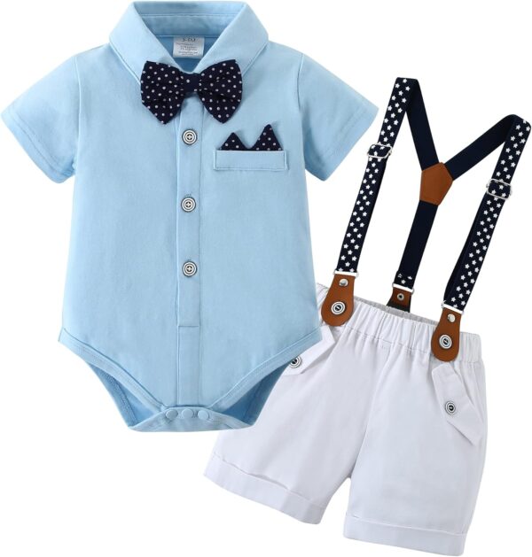 YALLET Baby Boy Clothes Suit Newborn Infant Gentleman Outfits, Formal Dress Shirt+Bowtie+Suspender Shorts Wedding Party Set