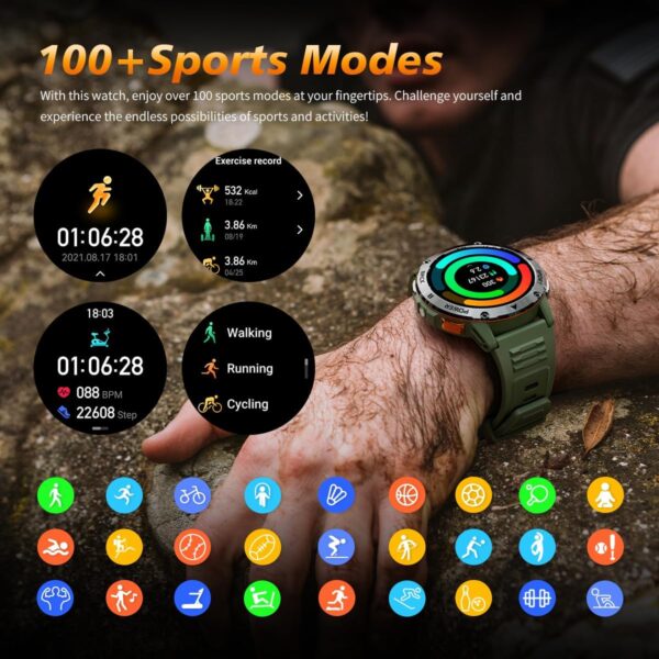 FILIEKEU Man Smartwatch Bluetooth Calls Heart Rate Sleep Monitor Steps Mens Smart Watch IP67 Waterproof Fitness Tracker Military Black Leather Strap Flashlight Smart Watches for Android iOS - Image 6