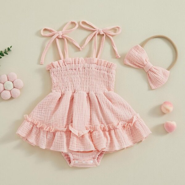 Meihuida Newborn Baby Girl Sleeveless Rompers Summer Clothes Cotton Bodysuit with Headband - Image 7