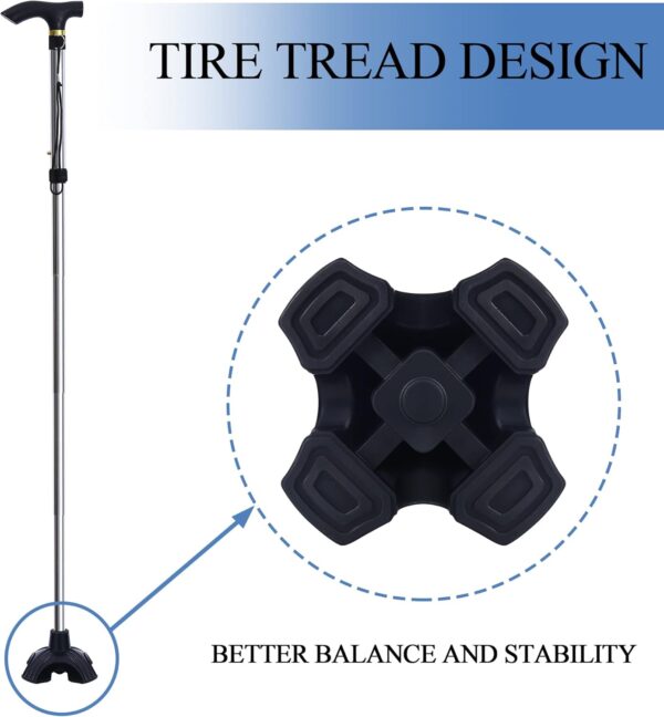 Quad Cane Tips 3/4” Heavy Duty Non-Slip Rubber Tip Replacement, 4 Prong Self Standing Crutch Tips for Walking, Folding Cane - Image 5