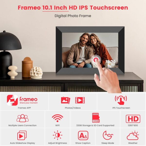 Frameo 10.1 Inch WiFi Digital Picture Frame, Smart Cloud Electronic Photo Frame with HD IPS Touch Screen Slideshow 32GB Memory Auto-Rotate Wall Mount, Share Photos/Videos from Phone by Frameo App - Image 4