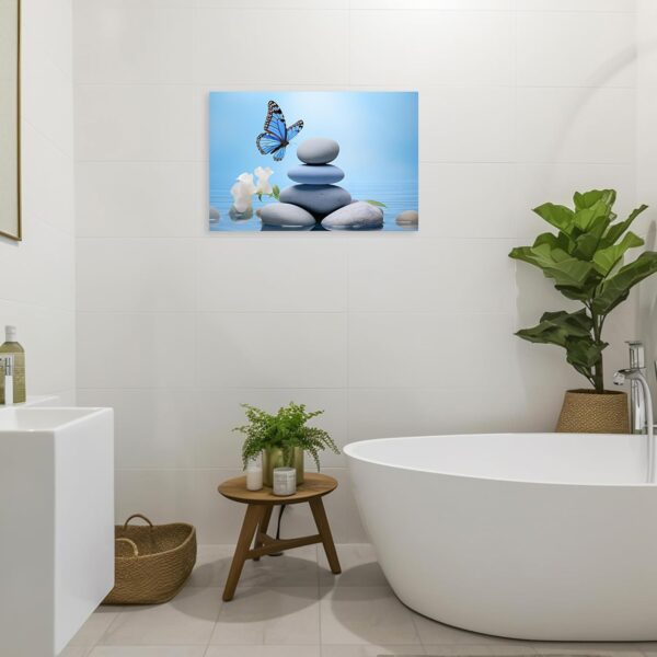 ARTZGX Zen Wall Art for Bathroom Zen Stone Picture Blue Butterfly Painting Still Life Artwork for Yoga Room Decor Frame(Zen - C 16.00" x 24.00") - Image 5
