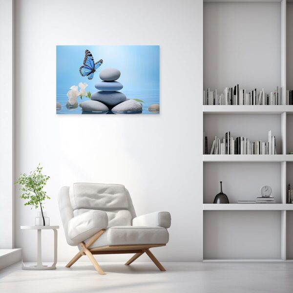 ARTZGX Zen Wall Art for Bathroom Zen Stone Picture Blue Butterfly Painting Still Life Artwork for Yoga Room Decor Frame(Zen - C 16.00" x 24.00") - Image 4