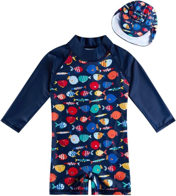 ADUKIDE Baby Boys Swimsuit Summer Beach Rash Guard Swimwear One Piece Sunsuit with Sun Hat 3-24 Months