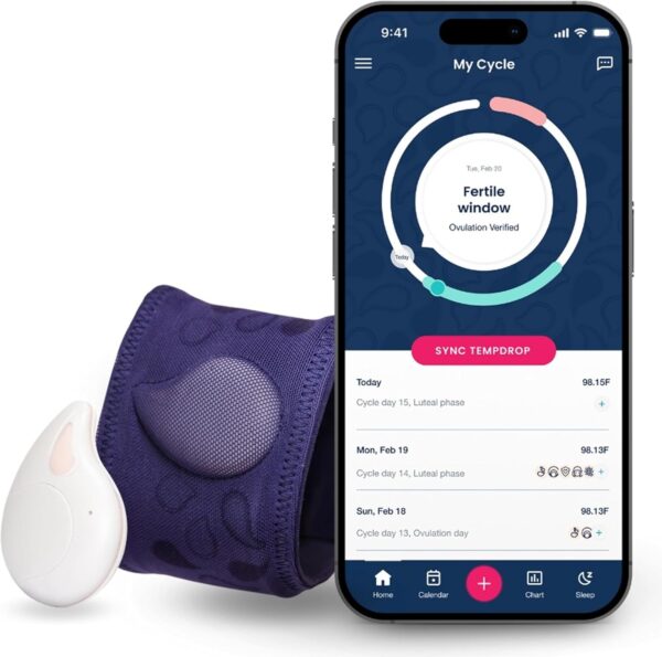 TEMPDROP 2.0 Advanced Fertility Monitor and Ovulation Tracker Wearable Basal Body Temperature (BBT) Monitoring Sensor and Fertility Charting App, New Improved Comfortable Armband, L/XL