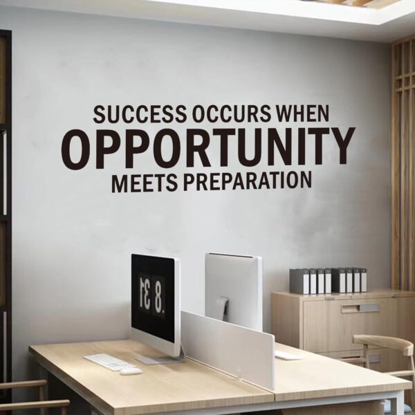 SEATUNE Inspirational Office Quotes Wall Stickers - Motivational Wall Decals - Bedroom Living Room Classroom Home Vinyl Art Wall Decor - Success Occurs When Opportunity Meets Preparation 35"X9.8"