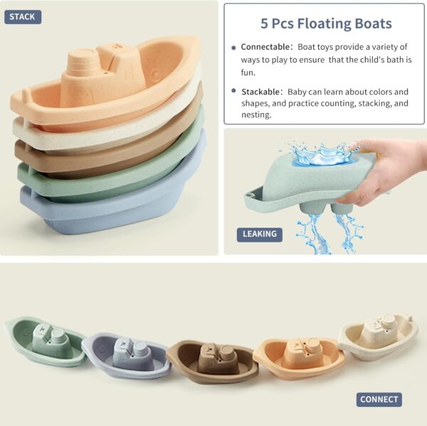 Bath Toys for Kids Ages 1-3, 15 PCS Mold Free Toddler Bath Toys for 2-4 Bathtub Water Table Pool Toys with Stackable Boats and Spoons and Silicone Bath Toy for Babies 6-12 Months, Baby Gifts - Image 6
