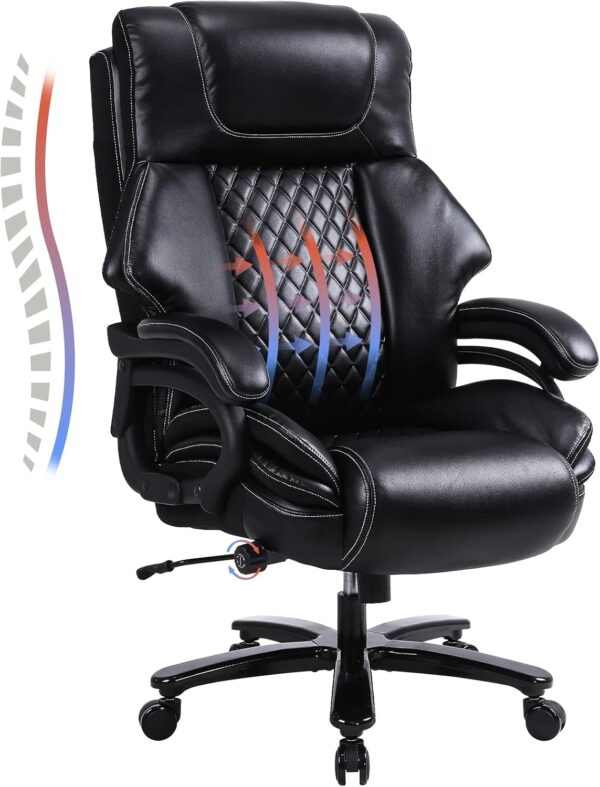 Big and Tall Office Chair 500lbs for Heavy People with Adjustment Lumbar Support Heavy Duty Leather Executive Office Chair with Quiet Rubber Wheels - Image 7