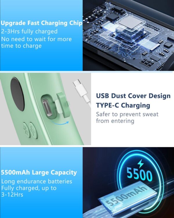 Wearable Air Conditioner,5500mAh Neck Fans Portable Rechargeable Battery Operated Metal Cooling Plates Neck AC,Lightweight Strong USB Ergonomic Headset Cooler for Office Disney Summer Golf Cart Green - Image 6