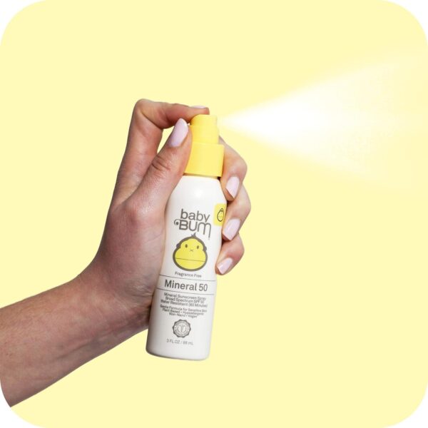 Sun Bum Baby Bum SPF 50 Sunscreen Spray | Mineral UVA/UVB Face and Body Protection for Sensitive Skin | Fragrance Free | Travel Size | 3 FL OZ - Image 3