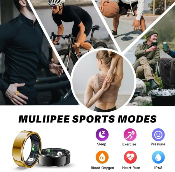 Smart Ring, Sleep Tracking Wearable, Heart Rate, Fitness Tracker, for Men/Women, Gold, Size 12 - Image 3