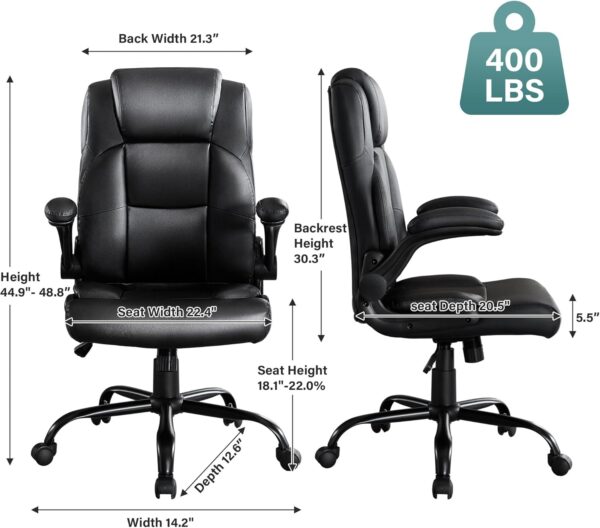 Big and Tall Office Chair 400lbs for Heavy People with Adjustment Lumbar Support Heavy Duty Leather Executive Office Chair with Quiet Rubber Wheels - Image 3