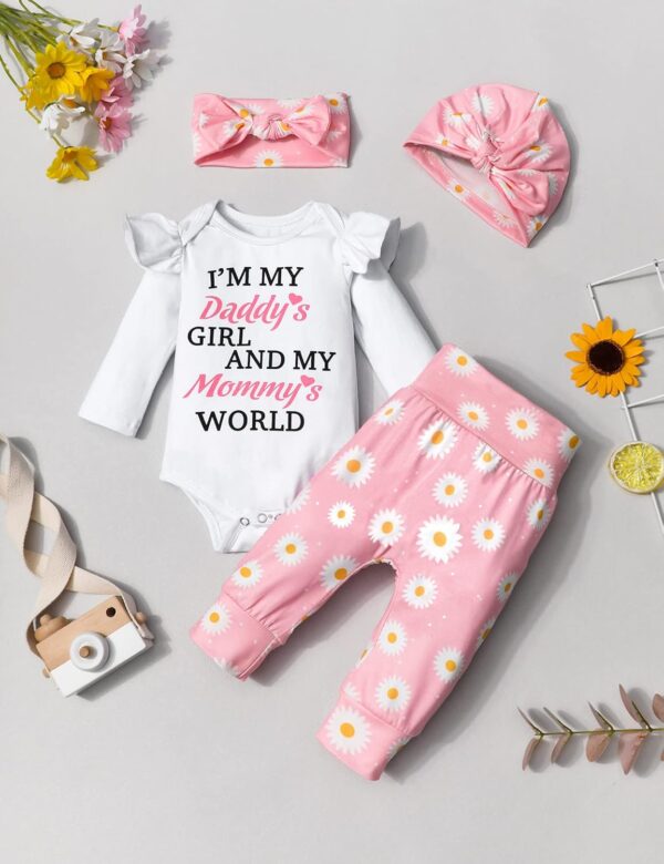 Infant Newborn Baby Girl Clothes Baby Girl Outfits For All Seasons Long Sleeve Snap Romper Pant Sets With Headband - Image 8