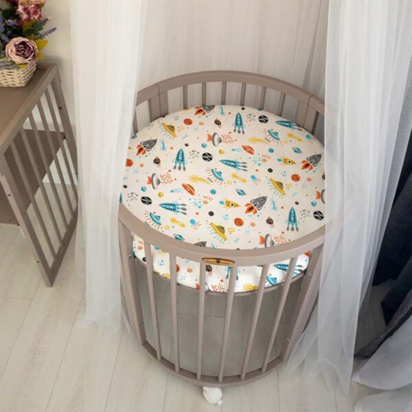 Cloele Round Stretchy Crib Sheet - Microfiber Space Fitted Sheet for 42 X 42 Mattresses Ultra Soft Unisex Round Fitted Sheet for Baby Boys Girls - Image 4