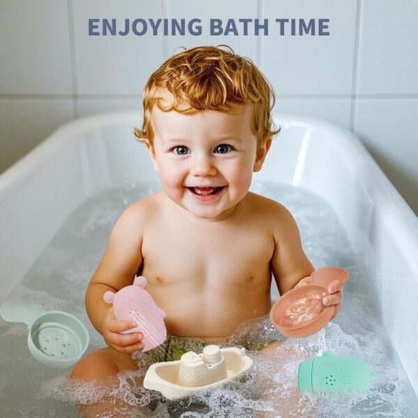 Bath Toys for Kids Ages 1-3, 15 PCS Mold Free Toddler Bath Toys for 2-4 Bathtub Water Table Pool Toys with Stackable Boats and Spoons and Silicone Bath Toy for Babies 6-12 Months, Baby Gifts - Image 2