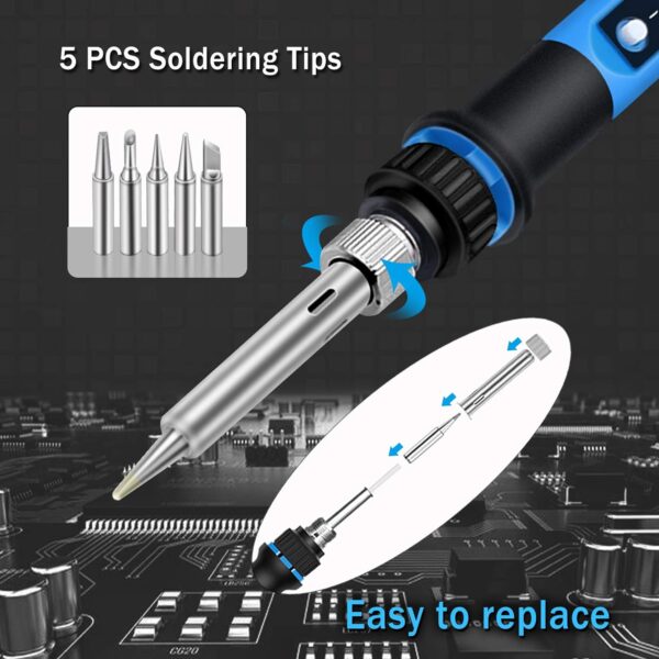 Soldering Iron Kit, 80W 110V Fast Heat up in 10s LCD Digital Adjustable Temperature Soldering Gun Thermostatic Soldering Kit for Electronic - Image 5