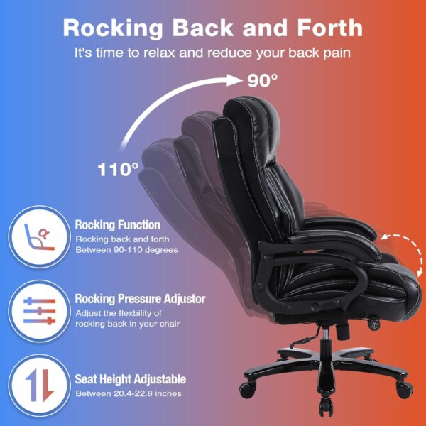 Big and Tall Office Chair 500lbs for Heavy People with Adjustment Lumbar Support Heavy Duty Leather Executive Office Chair with Quiet Rubber Wheels - Image 4