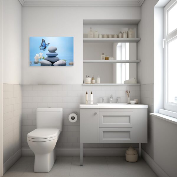 ARTZGX Zen Wall Art for Bathroom Zen Stone Picture Blue Butterfly Painting Still Life Artwork for Yoga Room Decor Frame(Zen - C 16.00" x 24.00") - Image 3