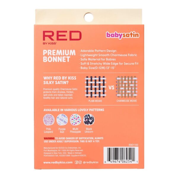 Red by Kiss Baby Satin Bonnet Sleep Cap for Infants,Soft, Stretchy, and Safe, Protects Baby Hair from Frizz & Breakage, Friction Bald Spots (Pink Leopard, 6-18M) - Image 4