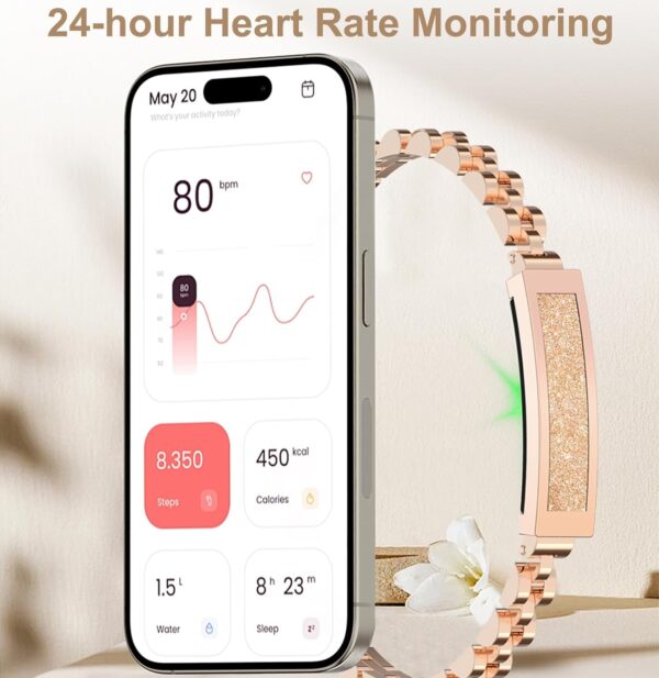 Smart Bracelet Fitness Tracker Heart Rate Monitor Sleep Tracker Step Counter Calories Pedometer Activity Tracker Remote Camera Dress Health Wristband for Women Ladies - Image 2