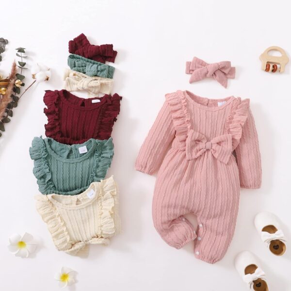 Happy Town Baby Girl Romper Infant Fall Winter Clothes Ruffle Sweater Long Sleeve Bodysuit Jumpsuit and Headband - Image 7