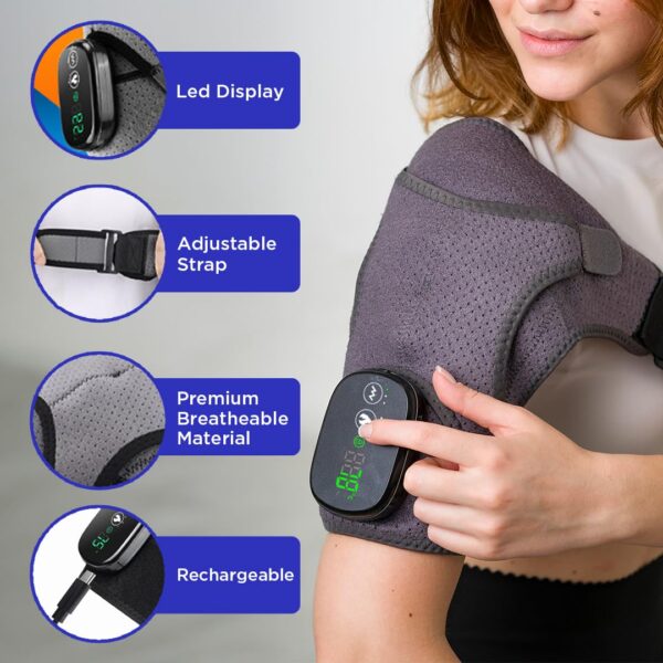 Heated Shoulder Wrap - Cordless Heating Pad Massager With Vibration, 3 Heating and Speed Adjustable Settings, Wearable Brace (2) - Image 3