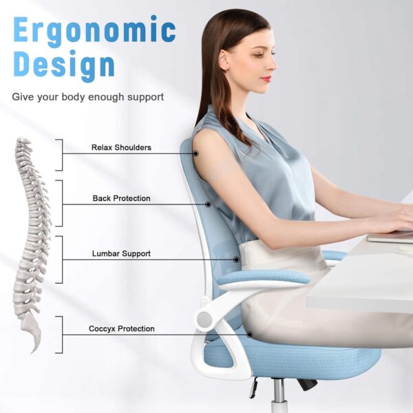 naspaluro Ergonomic Office Chair, Mid Back Desk Chair with Adjustable Height, Swivel Chair with Flip-Up Arms and Lumbar Support, Breathable Mesh Computer Chair for Home/Study/Working, Blue - Image 5
