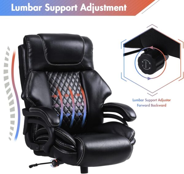 Big and Tall Office Chair 500lbs for Heavy People with Adjustment Lumbar Support Heavy Duty Leather Executive Office Chair with Quiet Rubber Wheels - Image 6