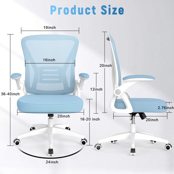 naspaluro Ergonomic Office Chair, Mid Back Desk Chair with Adjustable Height, Swivel Chair with Flip-Up Arms and Lumbar Support, Breathable Mesh Computer Chair for Home/Study/Working, Blue - Image 3