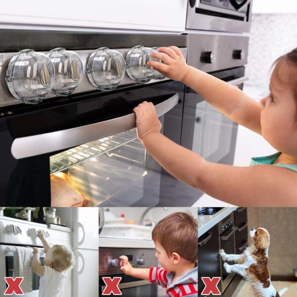 Mom's Choice Gold Awards Winner - Stove Knob Covers for Child Safety (5 + 1 Pack) Double-Key Design and Upgraded Universal Size Gas Knob Covers Clear View Childproof Oven Knob Covers for Kids and Pets - Image 7