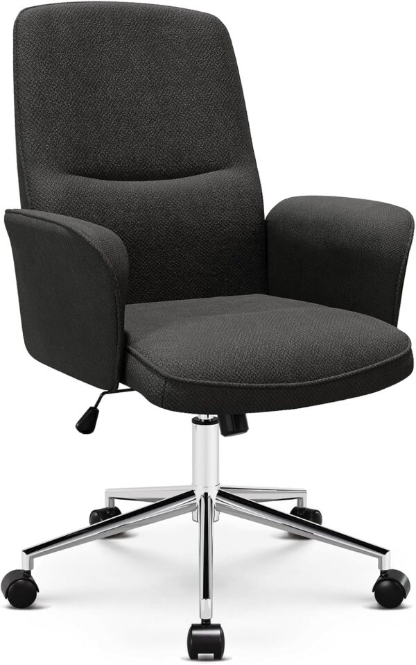 COLAMY Comfy Office Desk, Upholstered Fabric Computer Desk, Criss Cross with Wheels and Armrests, Swivel Adjustable Vanity for Home, Makeup, Office, Bedroom, Darkgrey - Image 9