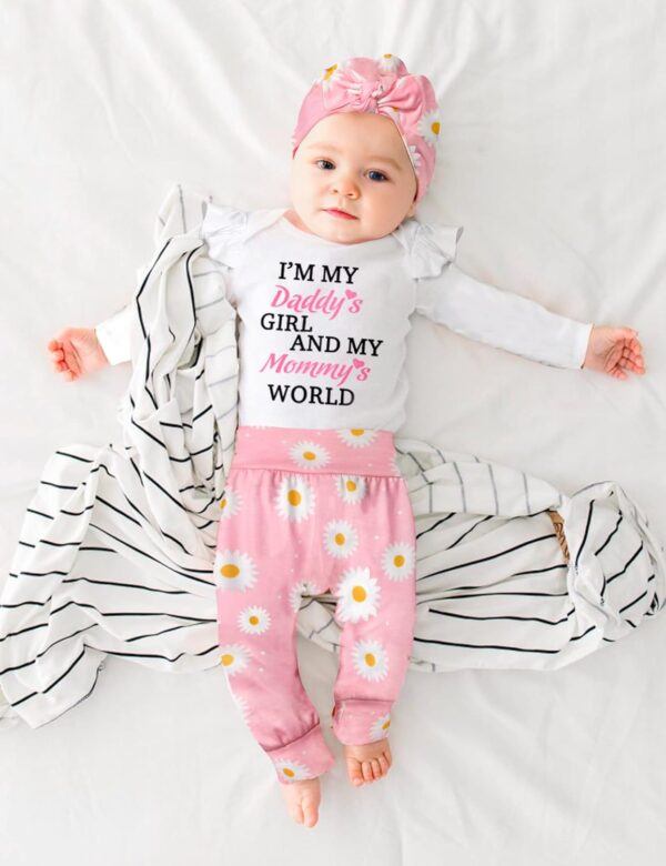 Infant Newborn Baby Girl Clothes Baby Girl Outfits For All Seasons Long Sleeve Snap Romper Pant Sets With Headband - Image 2