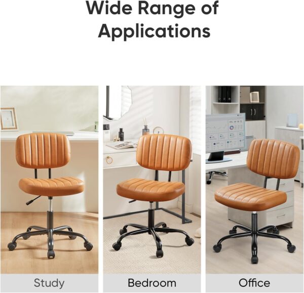 Armless Home Office Desk Chair -Small Ergonomic with Low Back Lumbar Support, Height Adjustable PU Leather Computer Task with 360° Swivel Rolling Wheels, for Small Space, Brown - Image 7