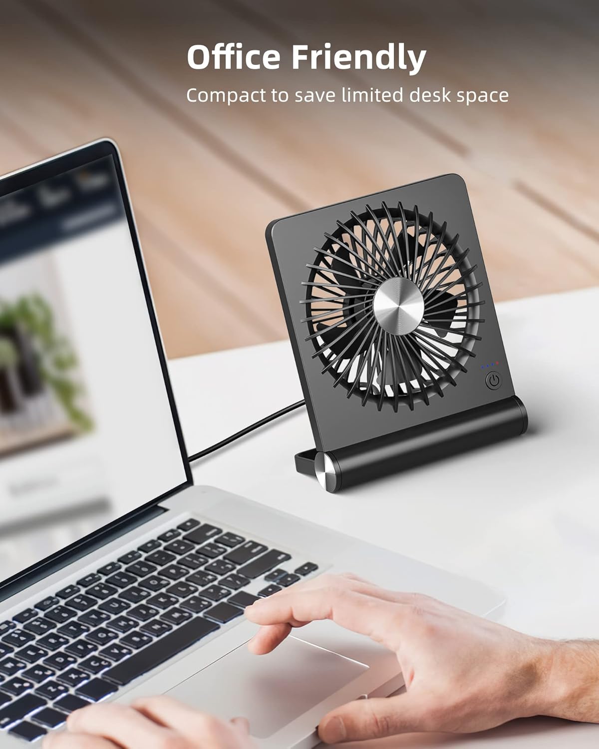 Koonie USB Fan, Strong Wind Ultra Quiet Small Desk Fan 220° Tilt Folding 3 Speeds Adjustable USB-C Corded Powered Personal Fan for Home Office Desktop Black - Image 3