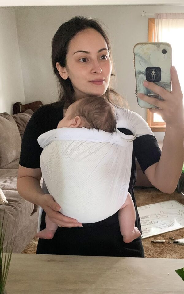 Baby Water Ring Sling Carrier | Lightweight Breathable Mesh Baby Wrap for Infant, Newborn, Kids and Toddlers | Perfect for Summer, Swimming, Pool, Beach | Great for Dad Too White - Image 2