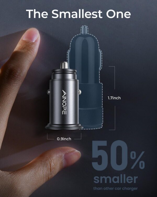 AINOPE Car Charger Adapter【Smallest Metal】 4.8A Cigarette Lighter USB Car Charger Adapter Dual Port 12V USB Outlet Flush Fit for iPhone 16 Pro Max/15/14 iPad Air Samsung Galaxy S25 S24 Ultra,Black - Image 2
