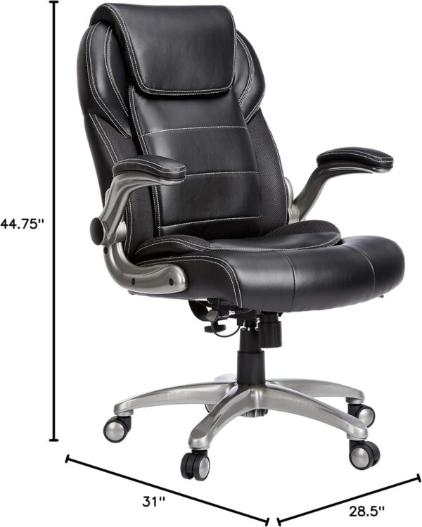 Amazon Basics Ergonomic Office Chair, High-Back Bonded Leather with Flip-Up Arms and Lumbar Support, Black, 29.5"D x 27.5"W x 44.75"H - Image 3