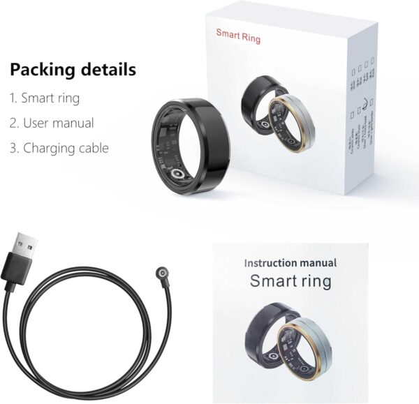 Fitness Tracker Smart Ring, Step Counter for Walking, Heart Rate Blood Oxygen Calorie Sleep Tracker Health Ring, IP68 Waterproof Design, Stainless Steel, 5-7 Days Battery Life - Image 8