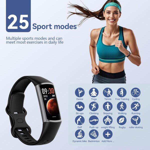 Fitness Tracker, 25 Sports Modes, Heart Rate/Blood Oxygen and Pressure Monitor Sleep Step Tracker/Carolies Waterproof Smartwatch Smart Bracelet for Android and iOS Phone - Image 2
