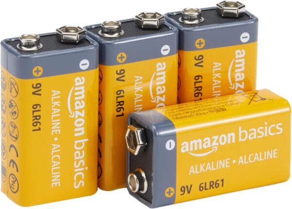 Amazon Basics 4-Pack 9V Alkaline Batteries, 5-Year Shelf Life - for Smoke/CO Detector, Electronics & Audio