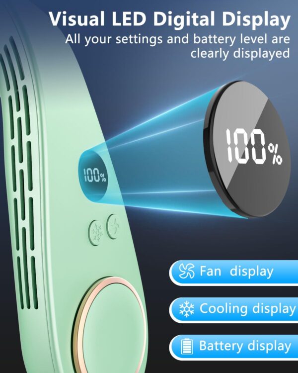 Wearable Air Conditioner,5500mAh Neck Fans Portable Rechargeable Battery Operated Metal Cooling Plates Neck AC,Lightweight Strong USB Ergonomic Headset Cooler for Office Disney Summer Golf Cart Green - Image 4
