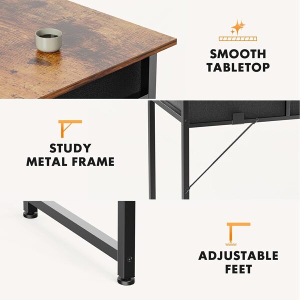 Sweetcrispy Computer Desk Small 32 Inch Home Office Bedroom Writing Study PC Table with Fabric Storage Drawers Space Side Bag Headphone Hook Metal Frame Adjustable Feet Modern Simple Style - Image 6