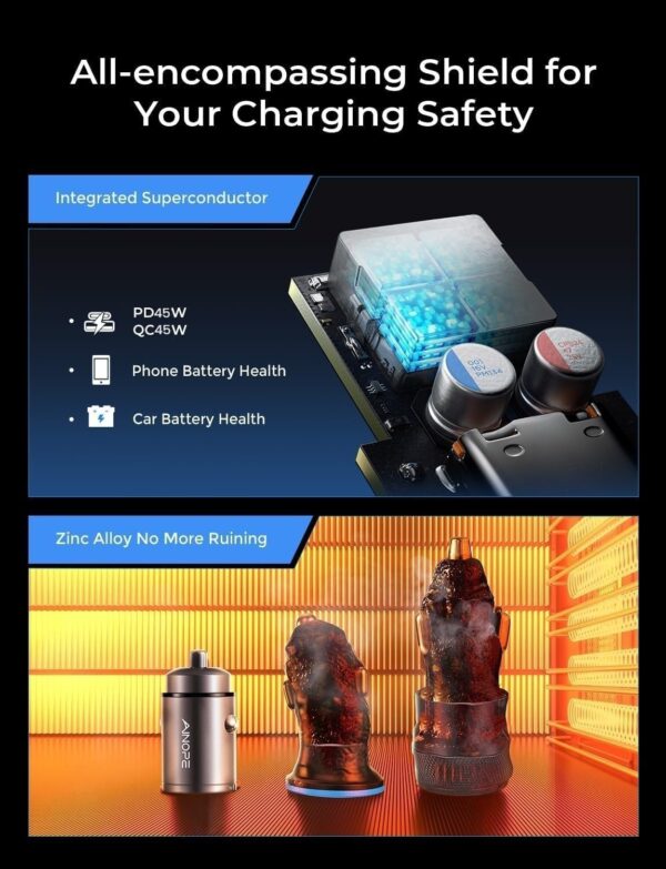 AINOPE 90W Super Fast Car Charger USB C,Invisible Cigarette Lighter Adapter，[Mini&Metal] Type C Car Charger Fast Charging Fit Samsung Galaxy S25 S24 Ultra Plus,iPhone 16 15 14 13 12 Pro Max Plus,Black - Image 5
