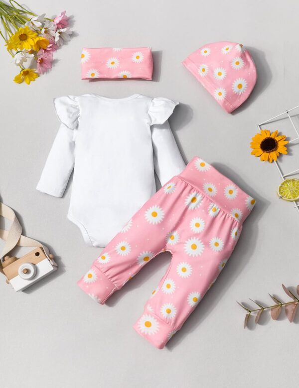 Infant Newborn Baby Girl Clothes Baby Girl Outfits For All Seasons Long Sleeve Snap Romper Pant Sets With Headband - Image 9