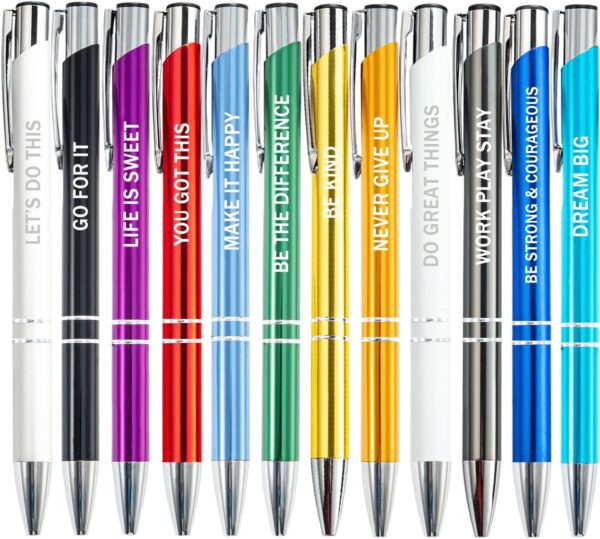 PASISIBICK 12 Pieces Inspirational Motivational Quote Ballpoint Pens Gifts Encouraging Metal Writing Pen for Students Coworkers Teacher Bosses, 12 Colors - Image 4