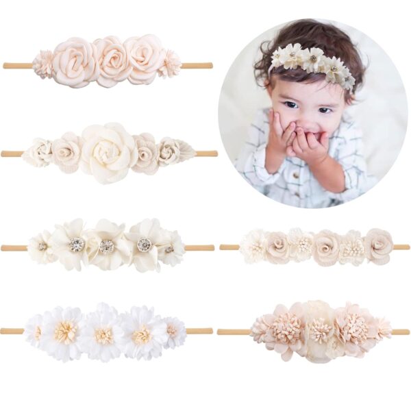 Baby Girls Headbands Flower Headband 6 Pcs Nylon Elastic Headbands Newborn Hair Bows Hair Accessories Gifts for Infant Toddlers Kids