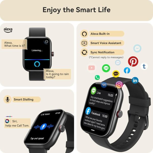 Smart Watch for Women Men, Smartwatch for iPhone & Android Bluetooth (Answer/Call) Built-in Alexa, 1.91" HD Fitness Tracker, Package with 2 Straps and Wireless Headphones, Screen Protector - Image 6