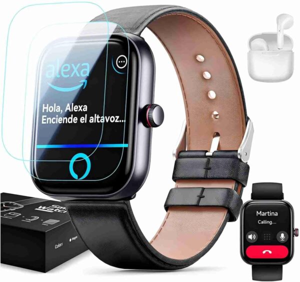 Smart Watch for Women Men, Smartwatch for iPhone & Android Bluetooth (Answer/Call) Built-in Alexa, 1.91" HD Fitness Tracker, Package with 2 Straps and Wireless Headphones, Screen Protector